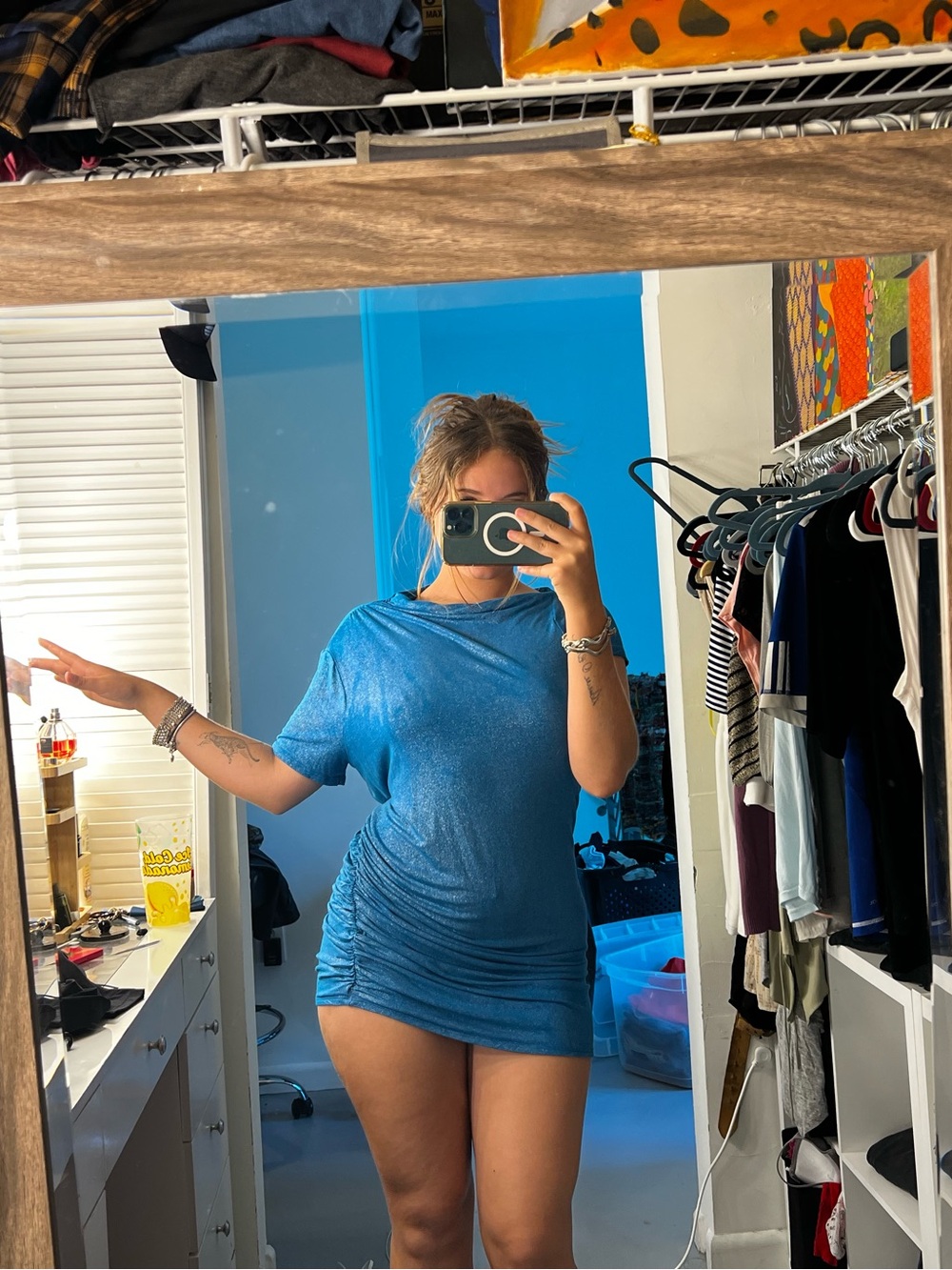 Express vintage blue glitter going out dress